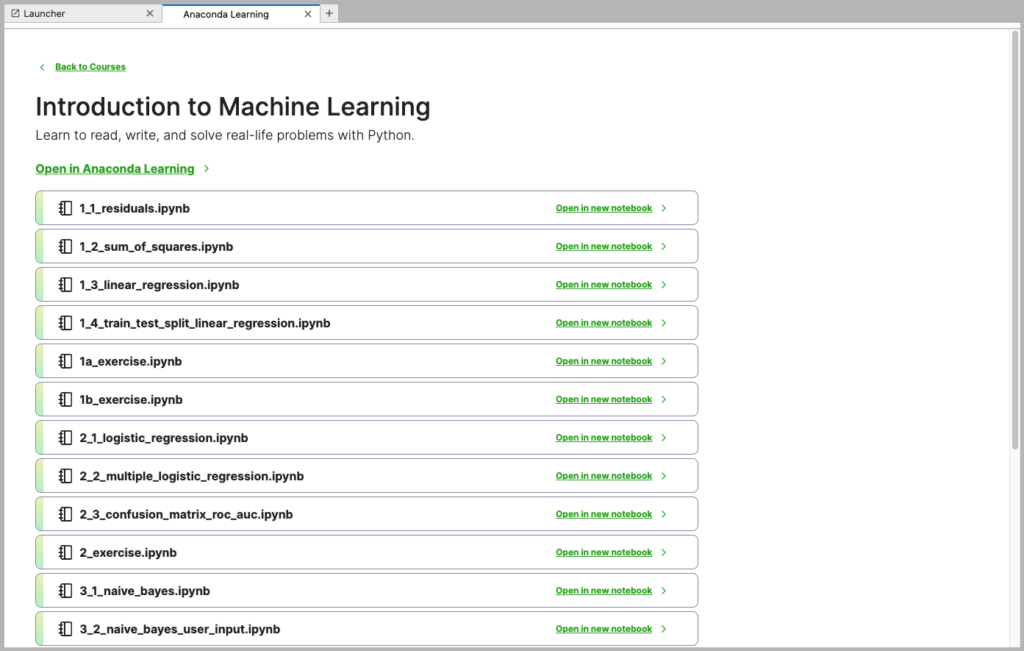 Intro to Machine Learning courses